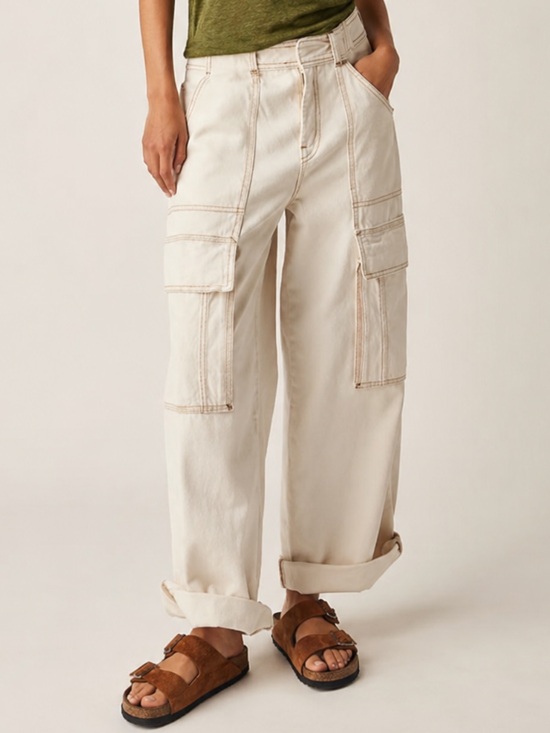 We The Free Denim - NWT Free People We The Free Judd Carpenter Utility Wide Leg Jeans Ecru 26
